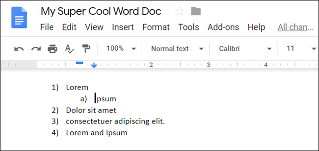 A demoted list item in a Google Doc.