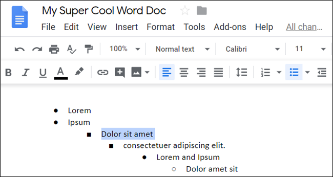 A highlighted list item in a Google Doc. 