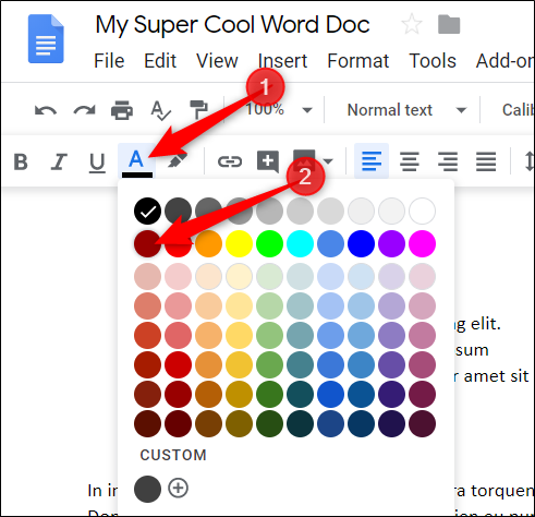 Click the Text Color icon and choose a color.