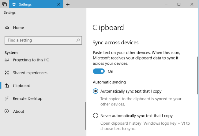 Automatic Clipboard sync across all devices turned on.